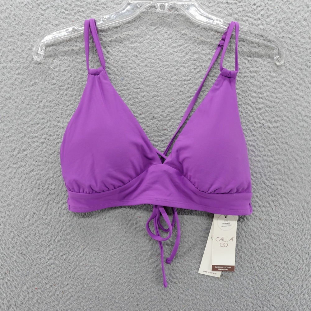 CALIA Purple Punch Triangle Bikini Top Recycled Fabric UV 50+ Size Large NEW